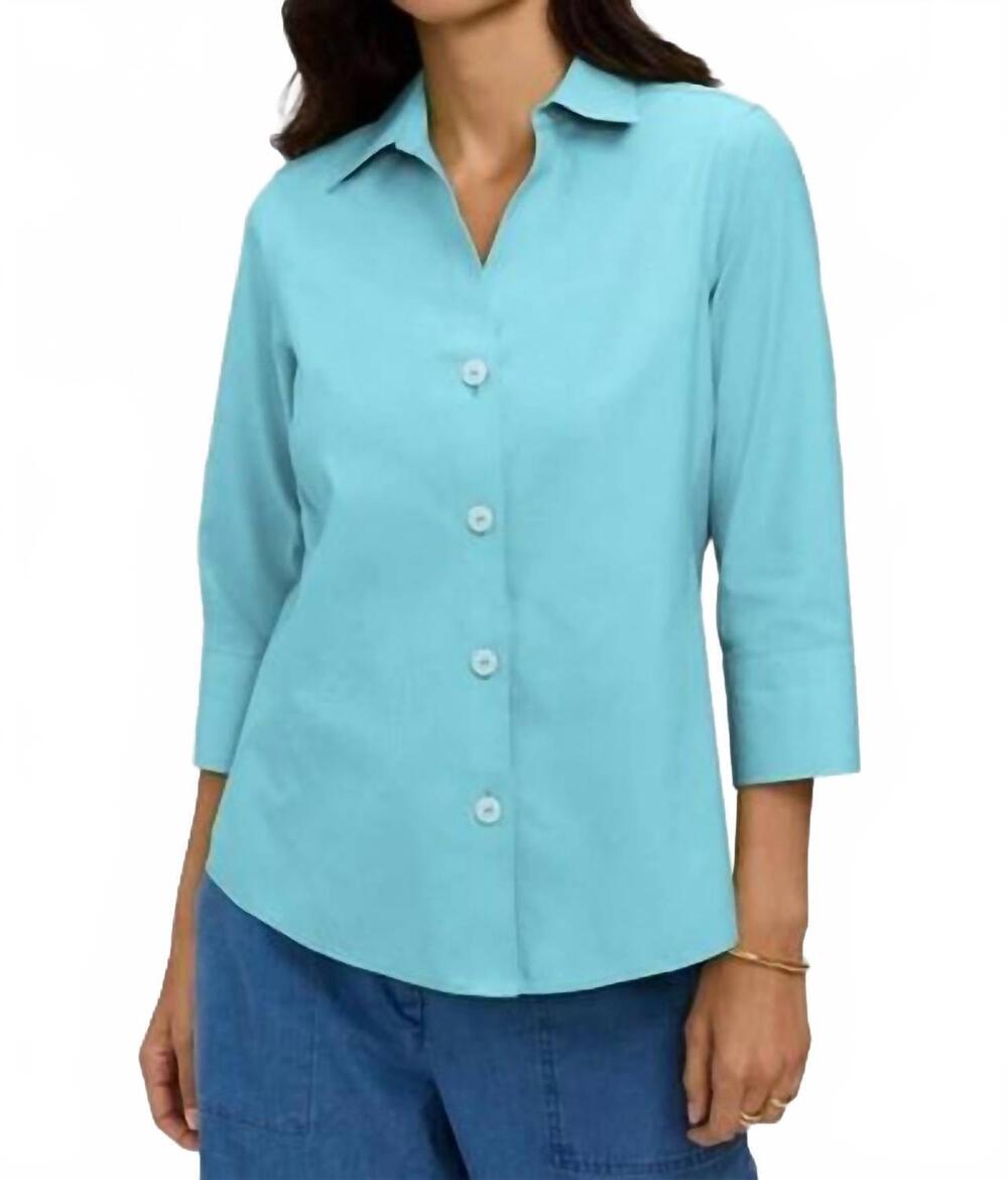 NEW FOXCROFT paityn no iron pinpoint three quarter sleeve shirt in capri